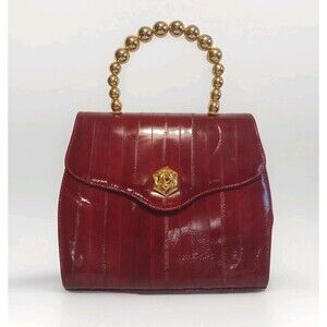 Vintage Eel Skin Handbag Deerskin Trading Post Korea Sculptural HandleOxblood